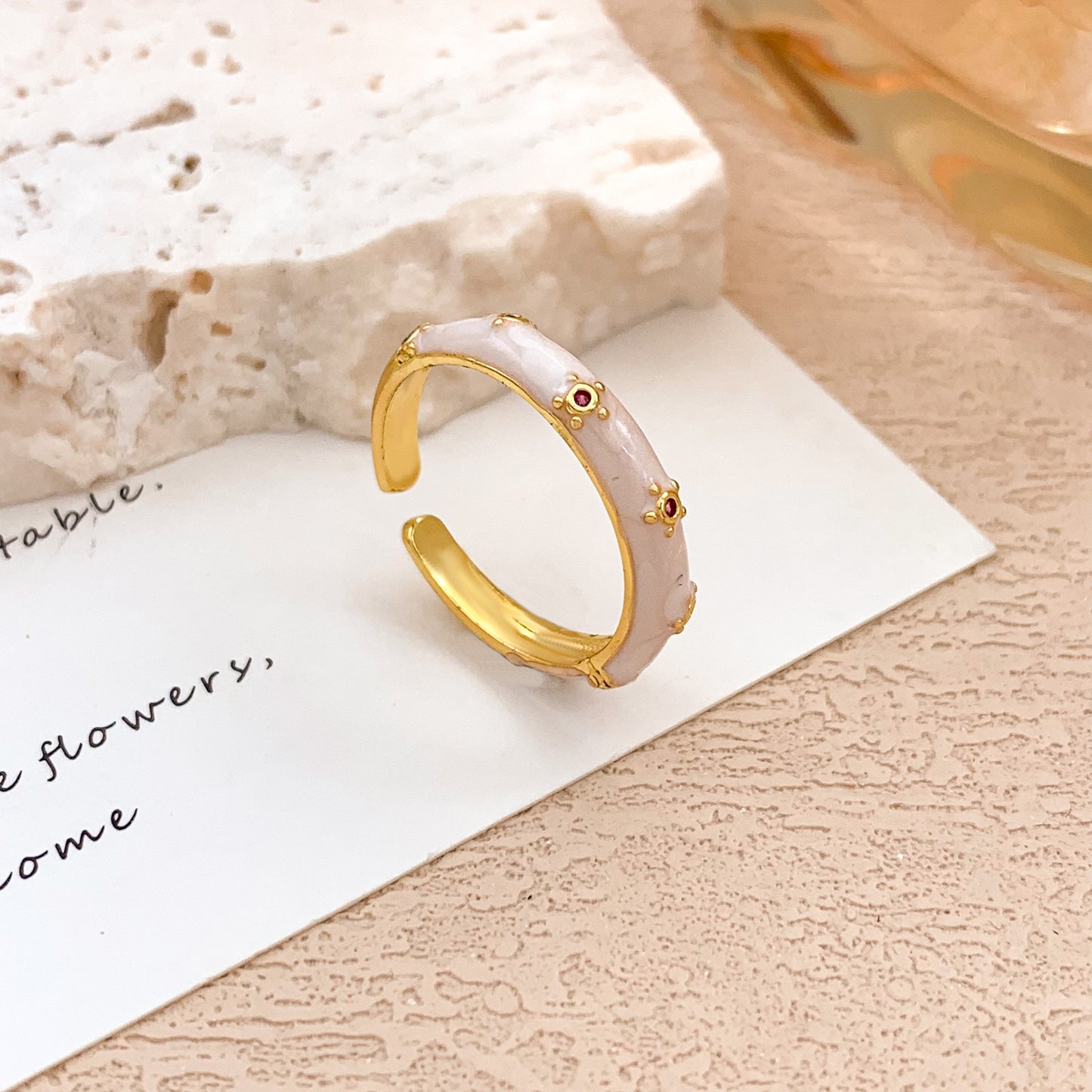 Sweet Polka Dot Round Oval Alloy Drip Oil Plated Ring for Women