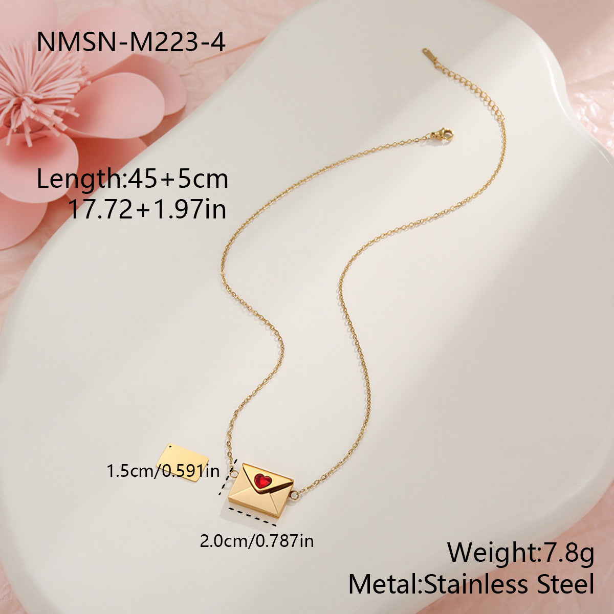 Elegante collana da donna in acciaio inossidabile placcato oro 18 carati con ciondolo a forma di busta a cuore fai da te