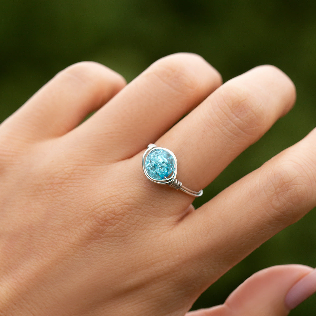 Anello da donna in rame stile rustico minimalista con perline geometriche circolari