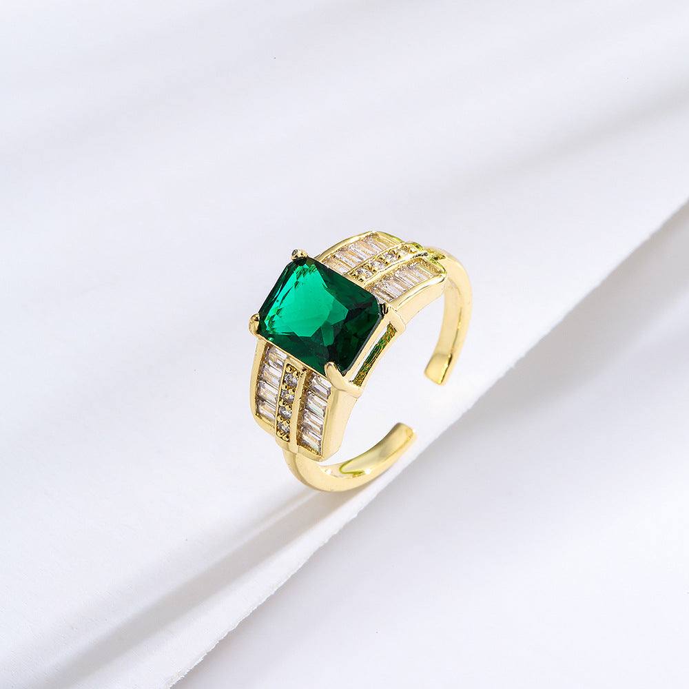 Anello aperto geometrico da donna in rame placcato oro 18K con intarsio in zircone