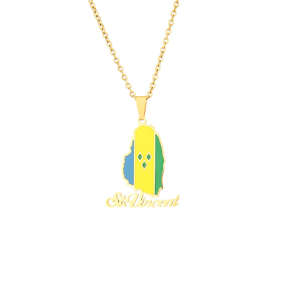 Collana con ciondolo a mappa geometrica in acciaio inossidabile stile etnico con charm in acciaio al titanio e finitura galvanica su catena a O