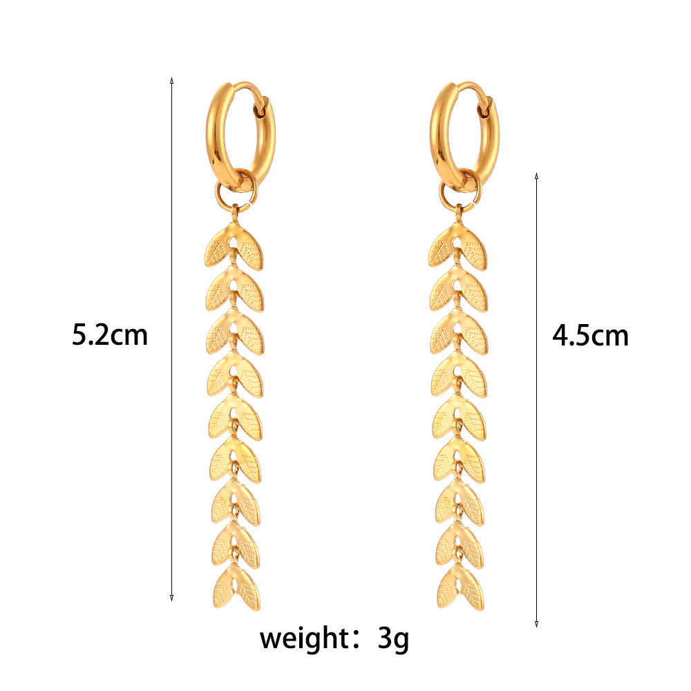 Minimalist Fashion Ear Cuffs with Geometric Leaf Shape Stainless Steel Earrings with 18K Gold Plating and Fish Tail Chain