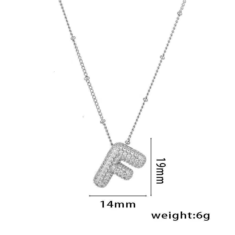 Collana con ciondolo a lettera in zirconi micro-pavé placcato oro 18 carati, catena di perline in acciaio inossidabile/acciaio al titanio, gioielli unisex alla moda per pendolari