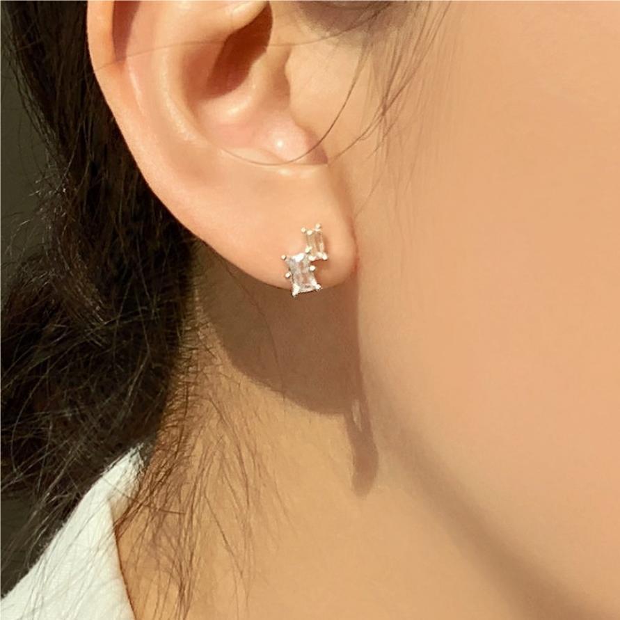 Minimalist Square Zircon Stud Earrings in 925 Sterling Silver with Plated Finish for Women