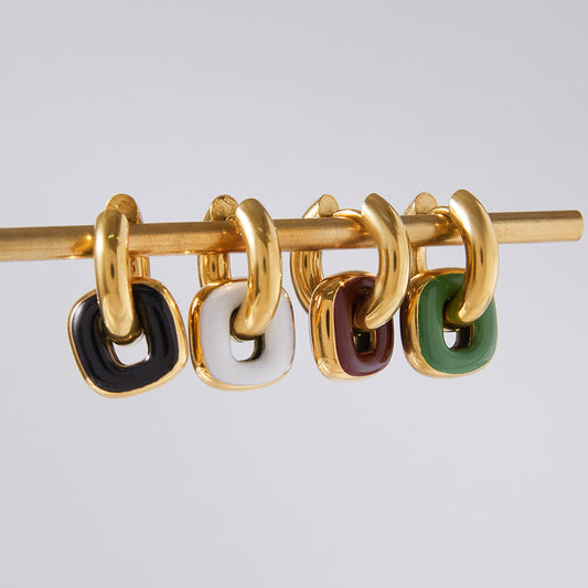 Aretes Minimalistas Geométricos de Acero Inoxidable con Acabado Esmaltado para Mujer, Brazaletes de Oreja de Acero Inoxidable