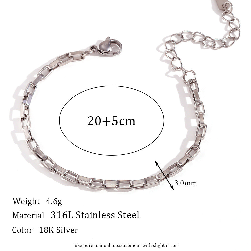 Tobillera minimalista geométrica de acero inoxidable con diseño de cadena de eslabones para mujer