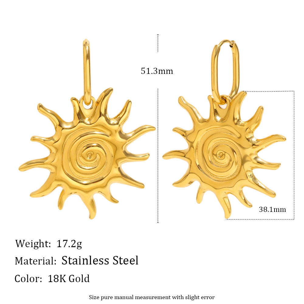 Minimalist Sun-Shaped Stainless Steel Plated 18K Gold Earrings for Women