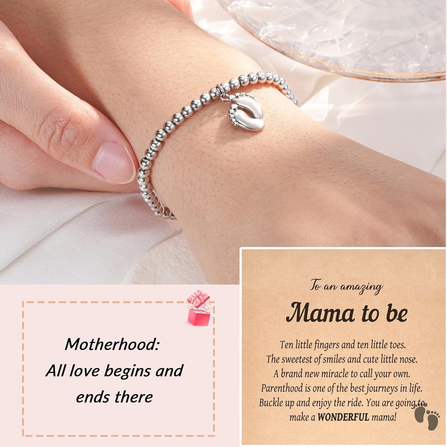 Sweet Geometric Footprint Charm Stainless Steel Ball Chain Bracelet Unisex