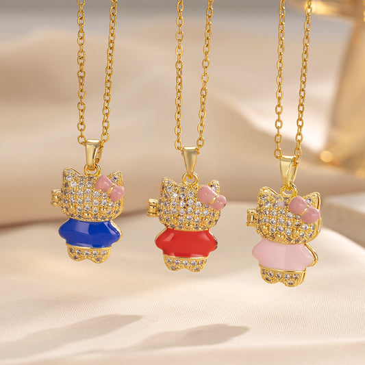 Collana con Ciondolo Orsetto Minimalista Carino per Donna Acciaio al Titanio Placcato Catena a Medaglione con Intarsio di Strass