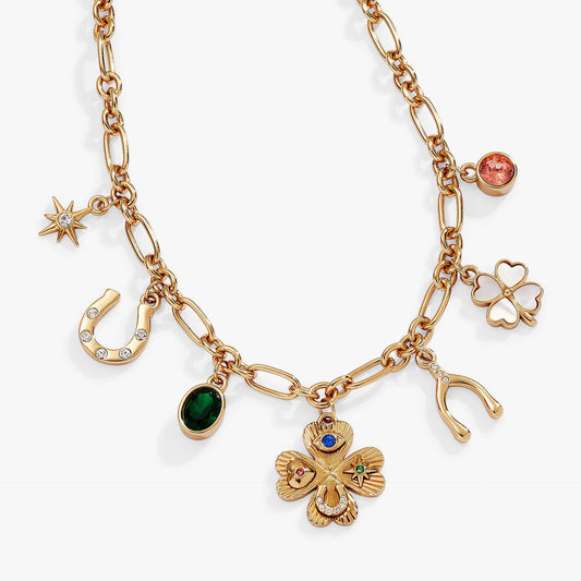 Sweet Gold Plated Brass Four-Leaf Clover Rhinestone Inlay Charm Bar