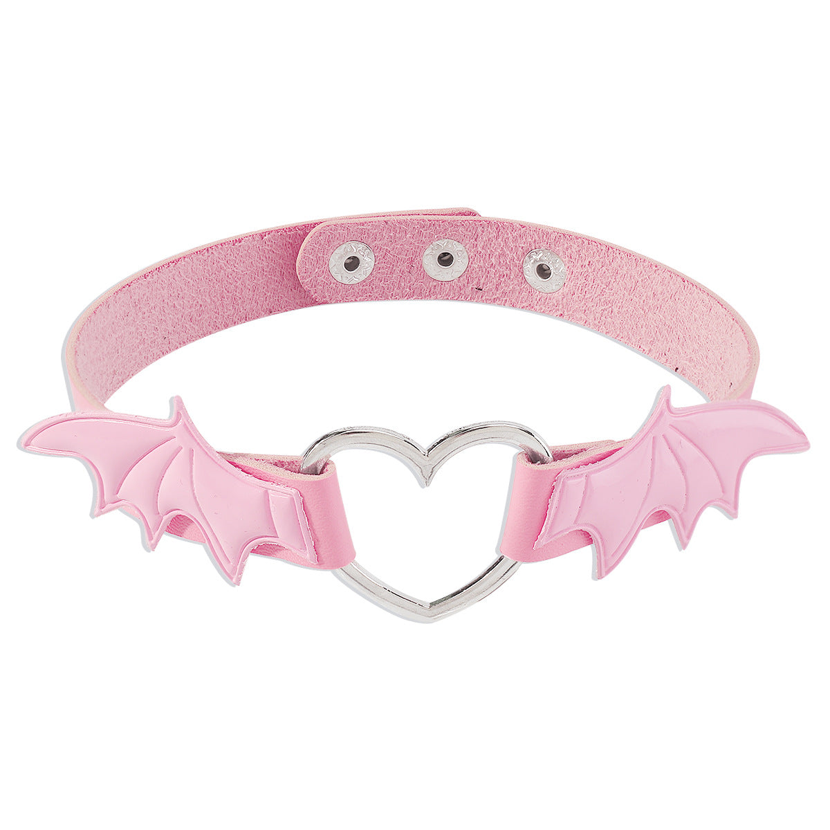 Collana girocollo con pendente a cuore e ali stile Gothic Punk da donna, in lega con rivestimento in PU