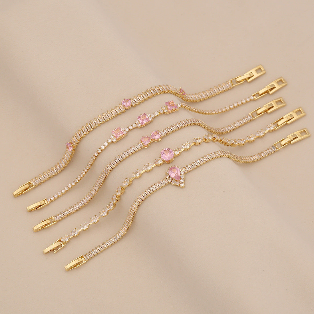 Bracciale da donna con zirconi a forma di goccia e geometrica, stile OL alla moda, con intarsi di strass
