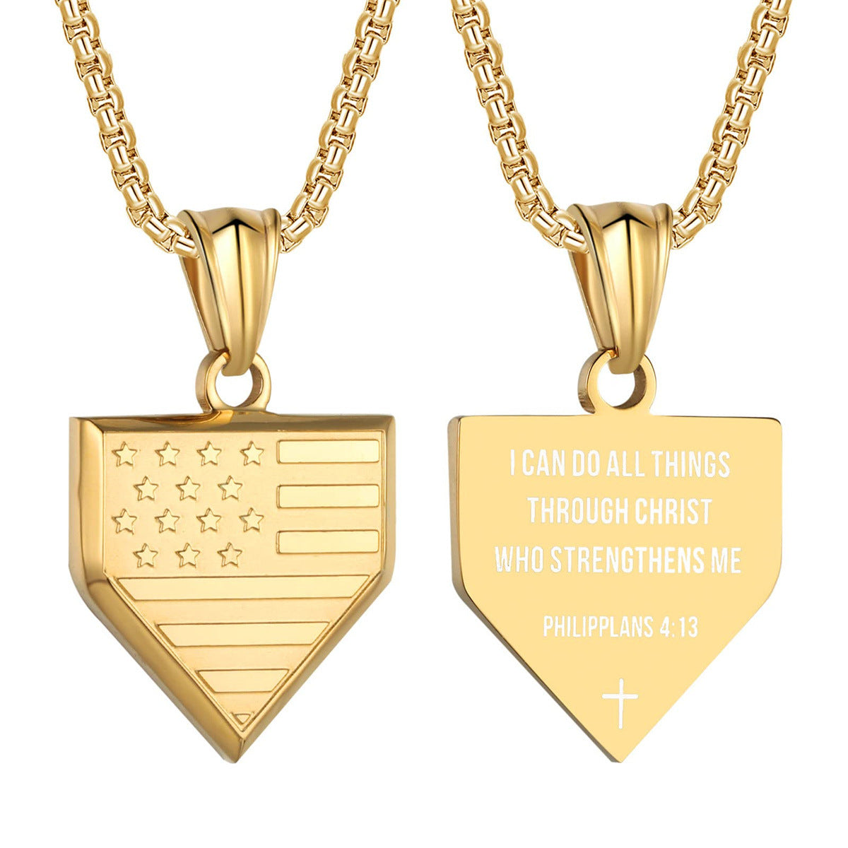 Collana Pendente a Scudo Pentagonale Geometrico Minimalista da Uomo in Acciaio al Titanio con Finitura Lucida