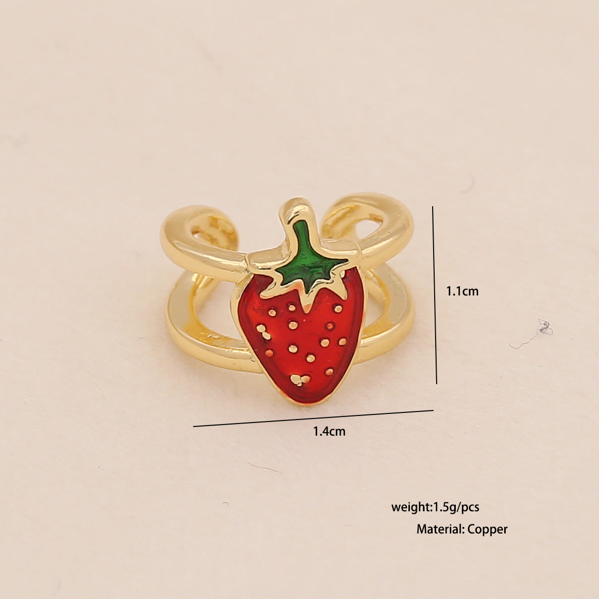Cute Fruit-Shaped Enamel Cherry Strawberry Apple Stud Earrings for Women in Copper
