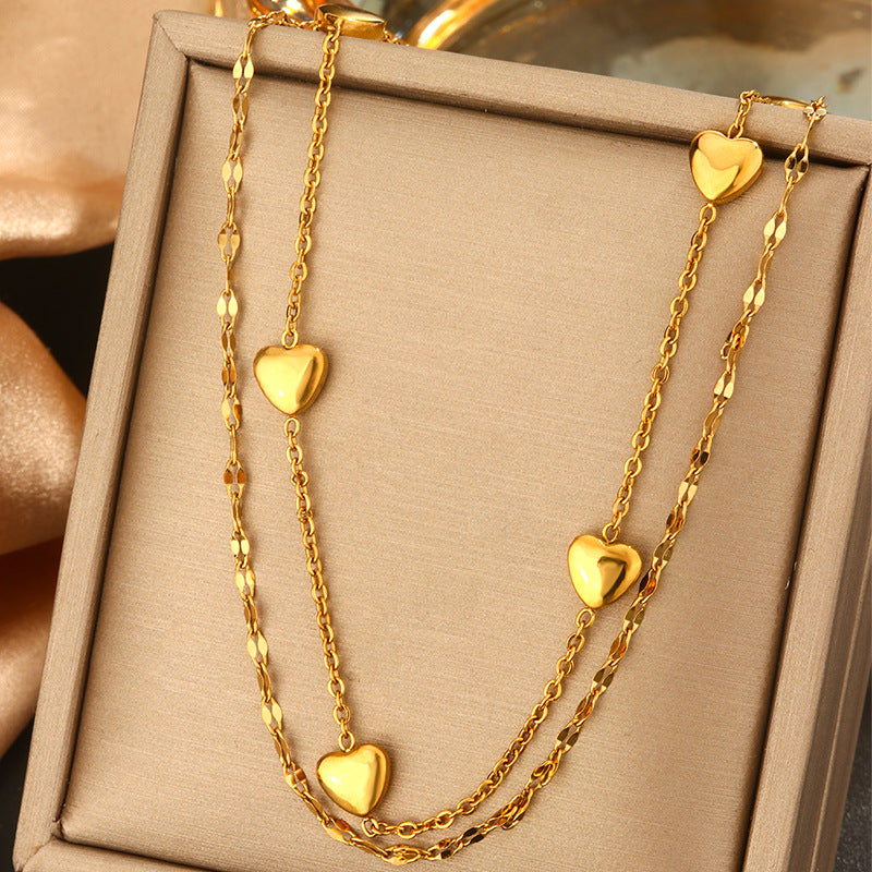 Minimalist Titanium Steel Pearl Necklace with Heart Star and Floral Pendants for Women