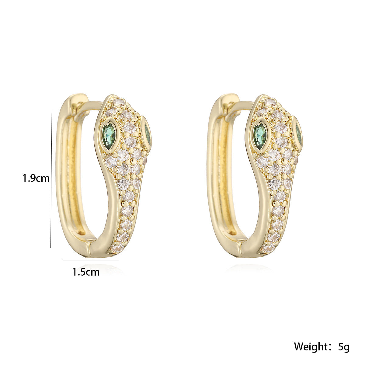 Luxury Hip-hop Geometric Gold Plated Brass Snake Chain Earrings with Cubic Zirconia for Women