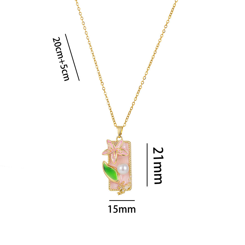 Elegante Collana con Ciondolo Floreale da Donna in Acciaio al Titanio con Finitura Smaltata a Catena O Stile Lusso Minimalista