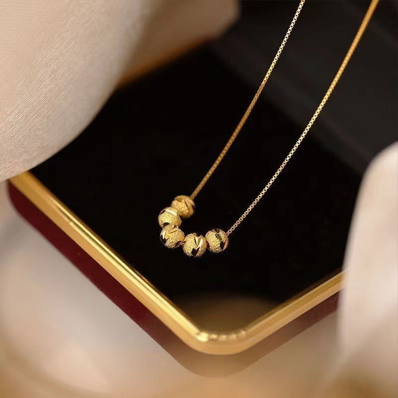 Minimalist Geometric Titanium Steel Box Chain Necklace with Gold-Plated Beads and Round Pendant