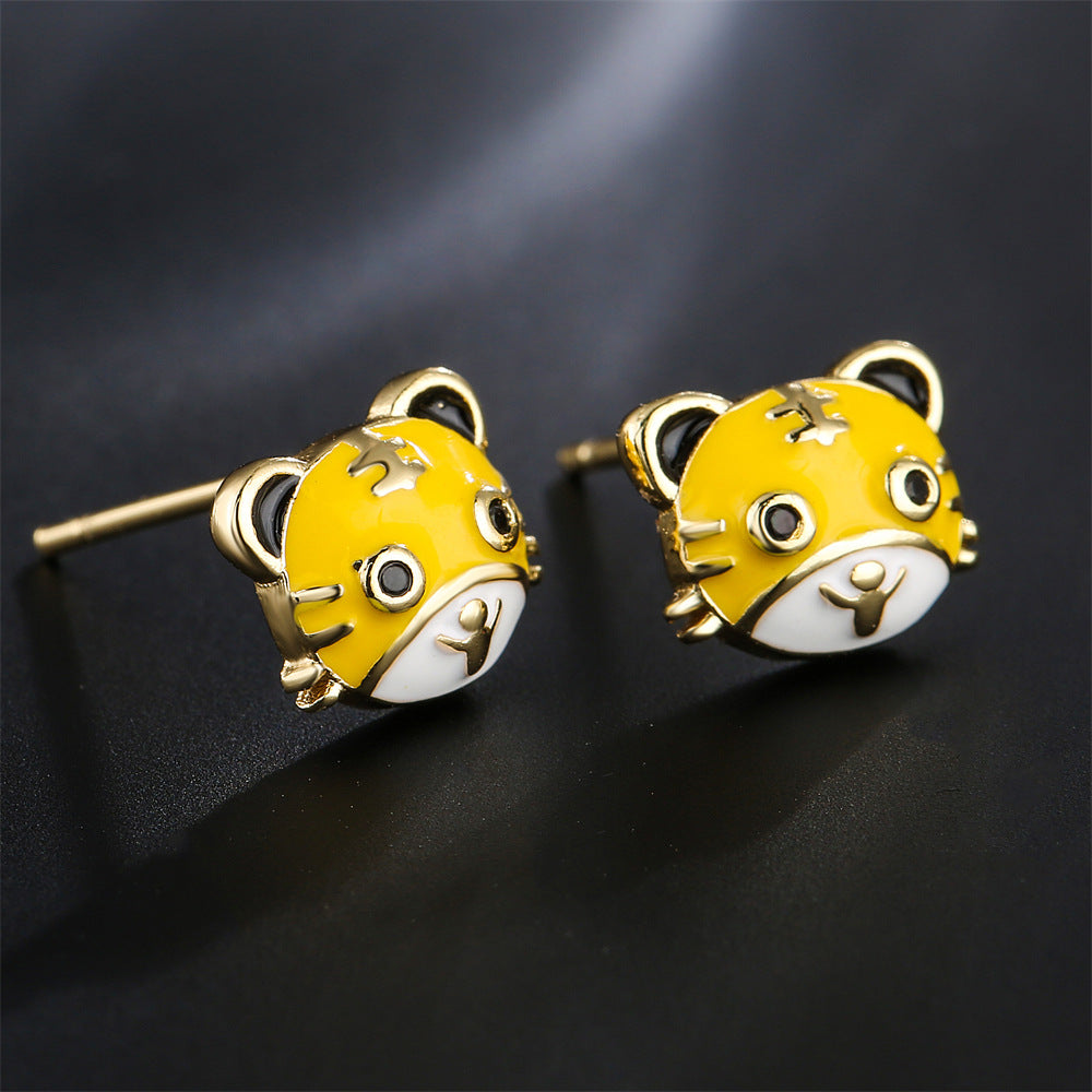 Enamel Tiger-Shaped Earrings in Copper with 18K Gold Plating for Year of the Tiger