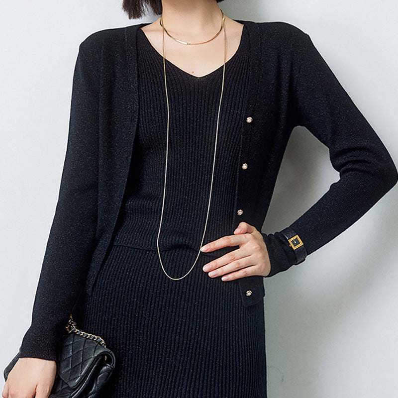 Collana da donna a maglie lunghe multistrato placcata oro in acciaio al titanio a forma di U, minimalista e alla moda, con catena a serpente