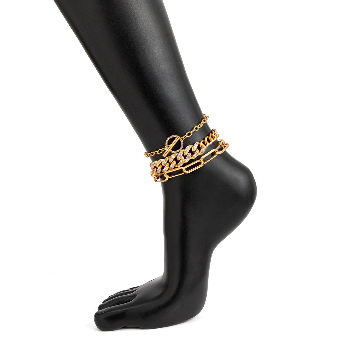 Tobillera apilable para mujer, diseño geométrico vintage con cruz, cuerpo de aleación e incrustaciones de diamantes de imitación