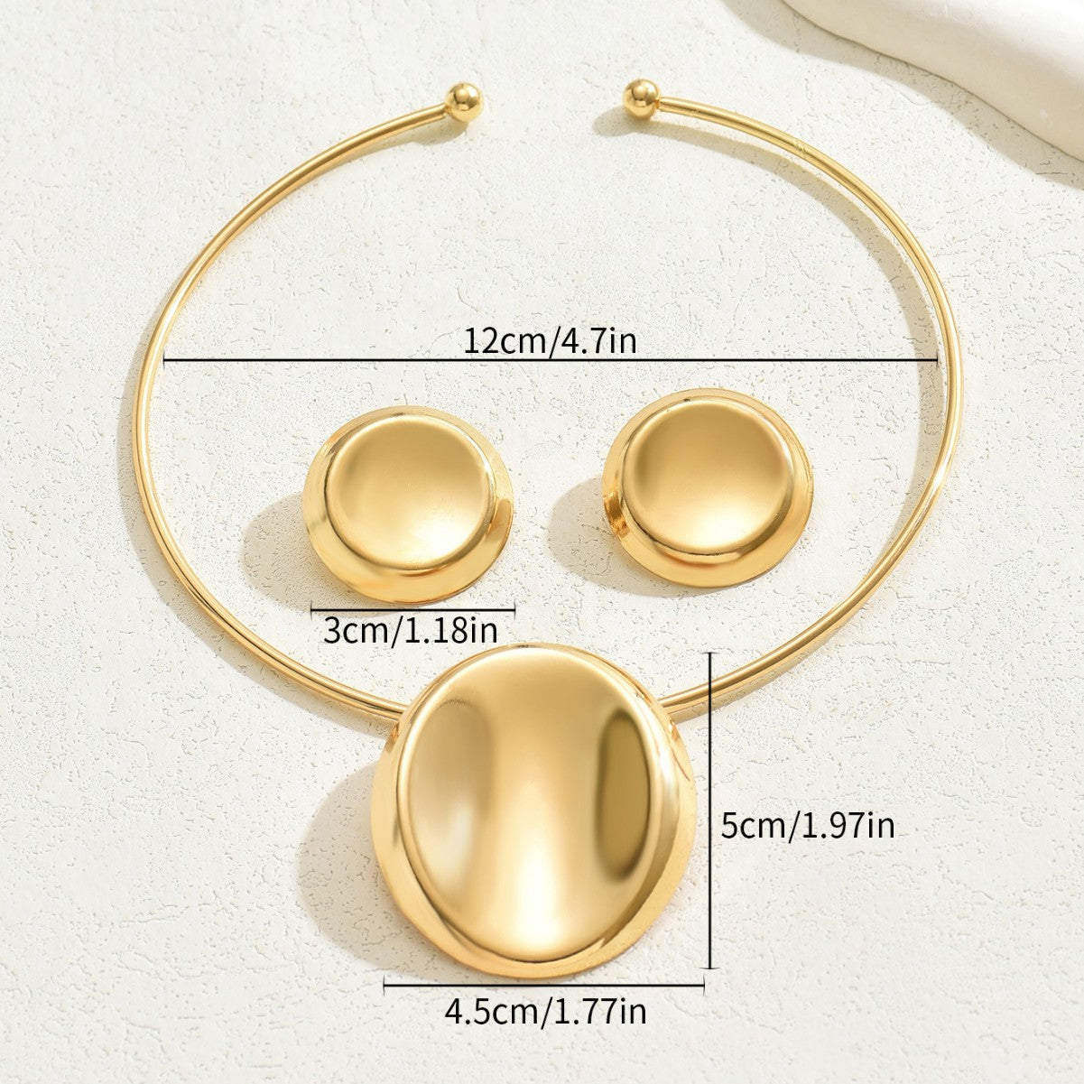 Set di Collana e Orecchini a Pendente Geometrici Minimalisti in Lega per Donna con Finitura Placcata, Cerchio e Ovale, Catena con Ciondolo