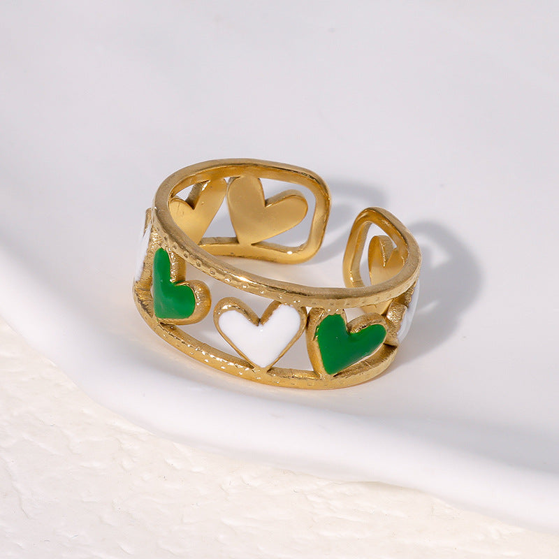 Minimalist Heart Drip Oil Plated Stainless Steel Open Ring for Women