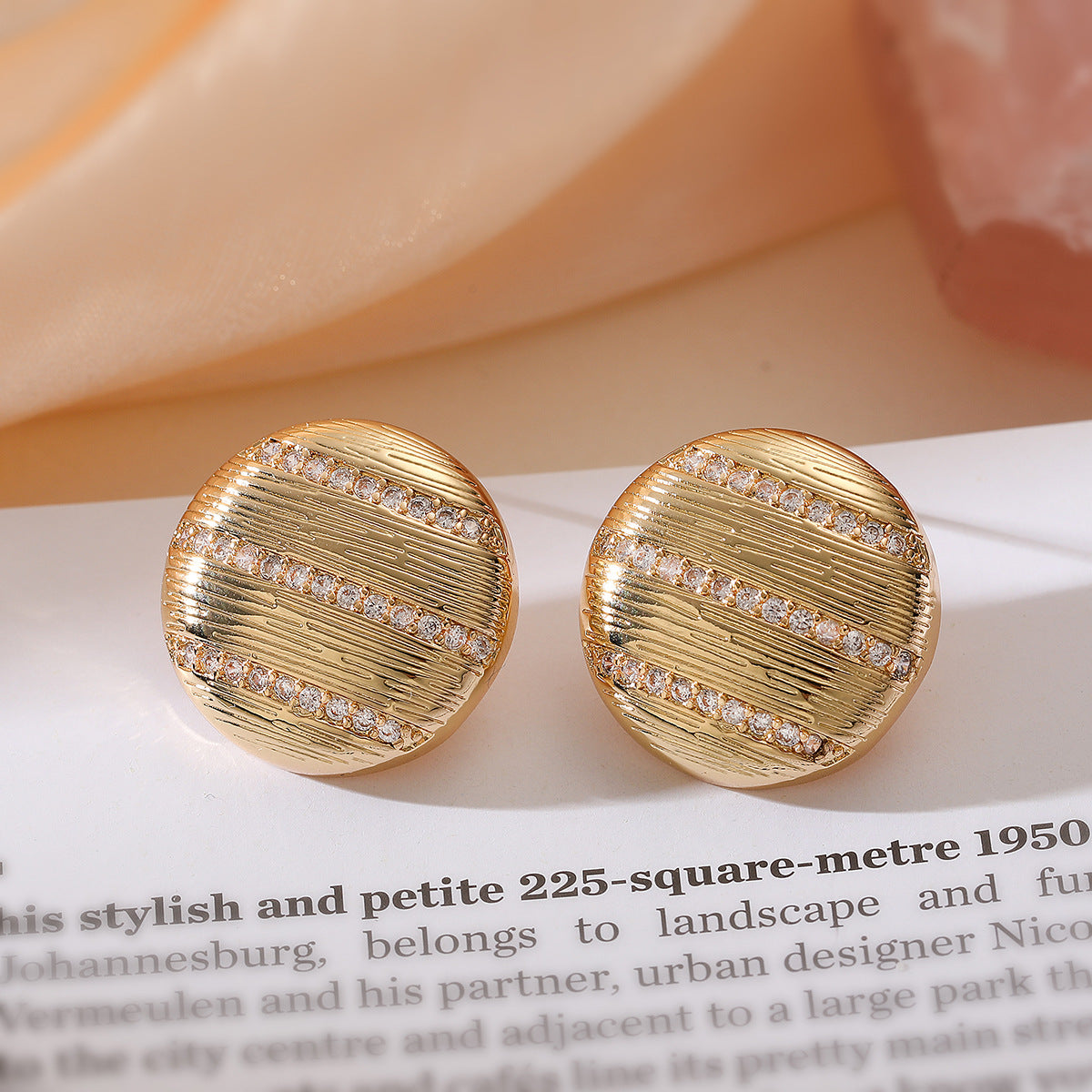 Minimalist Geometric Gold-Plated Zircon Stud Earrings for Women with Micro-Pavé Setting