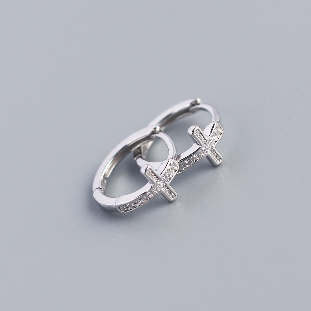 Orecchini a Cerchio da Donna con Croce in Argento Sterling 925 e Zirconi Cubici Incastonati