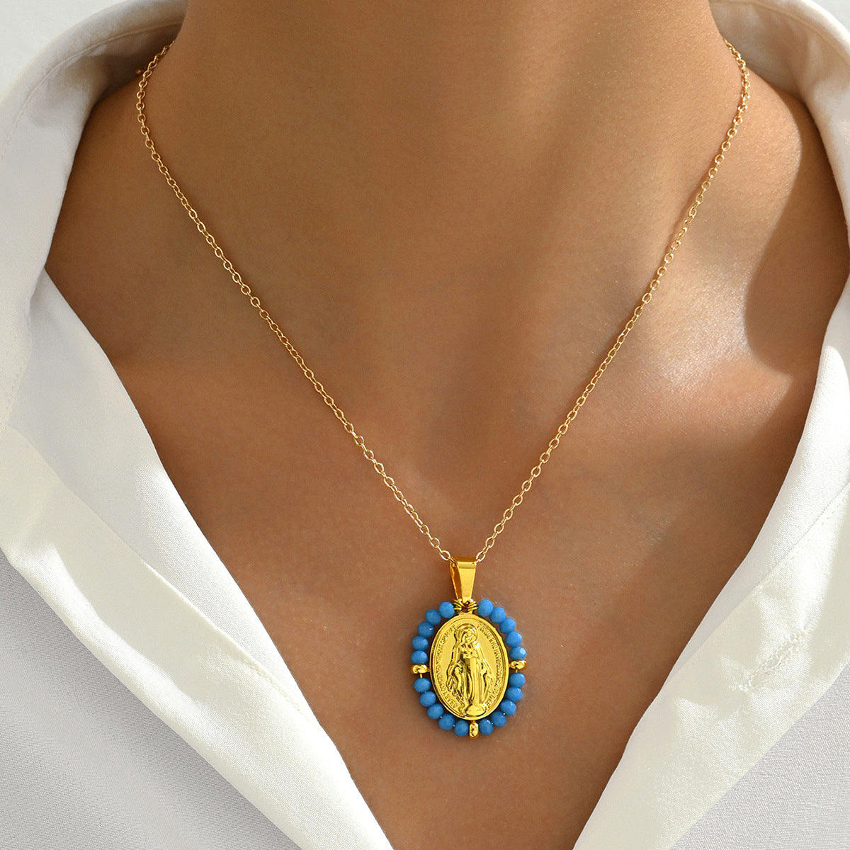 Collana Lunga da Donna Stile Vintage Regale con Ciondolo Geometrico e a Cartone Animato, Catena Placcata Rame, Elegante Collana a Clavicola