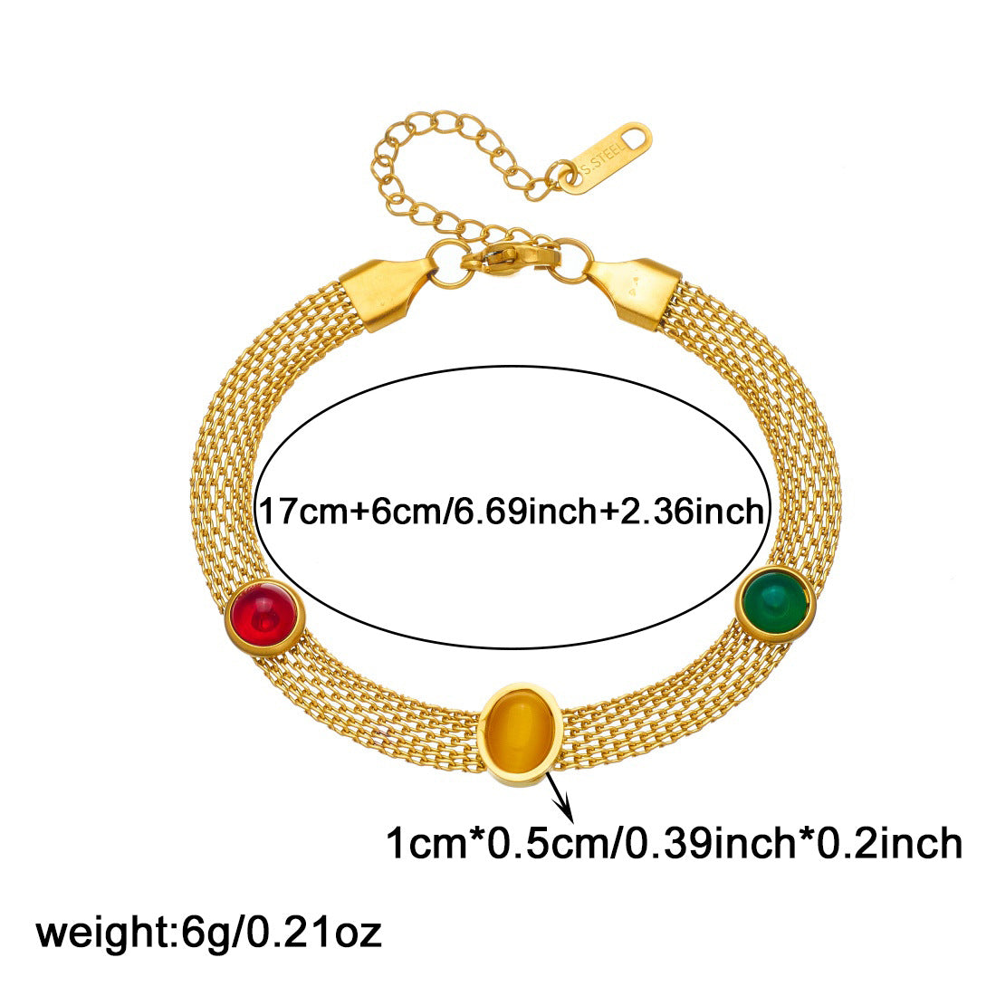 Vintage Gold Plated Mesh Chain Oval Geometric Resin Stainless Steel Bracelet for Women