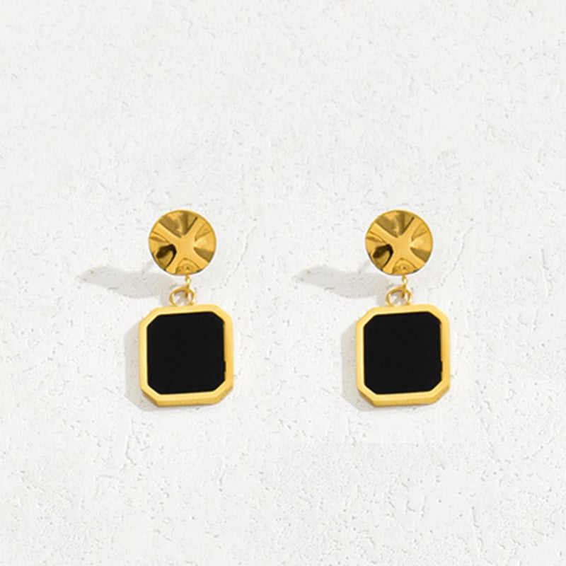 Juego de collar con colgante cuadrado negro de doble capa, geométrico y minimalista, con pendientes y pulsera para mujer