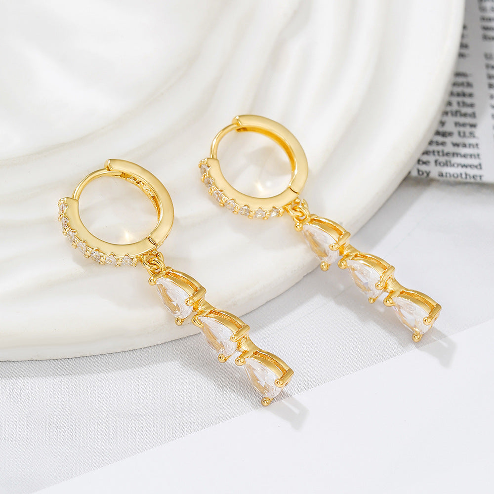 Geometric Teardrop Round Brass Gold Plated Cubic Zirconia Earrings for Women