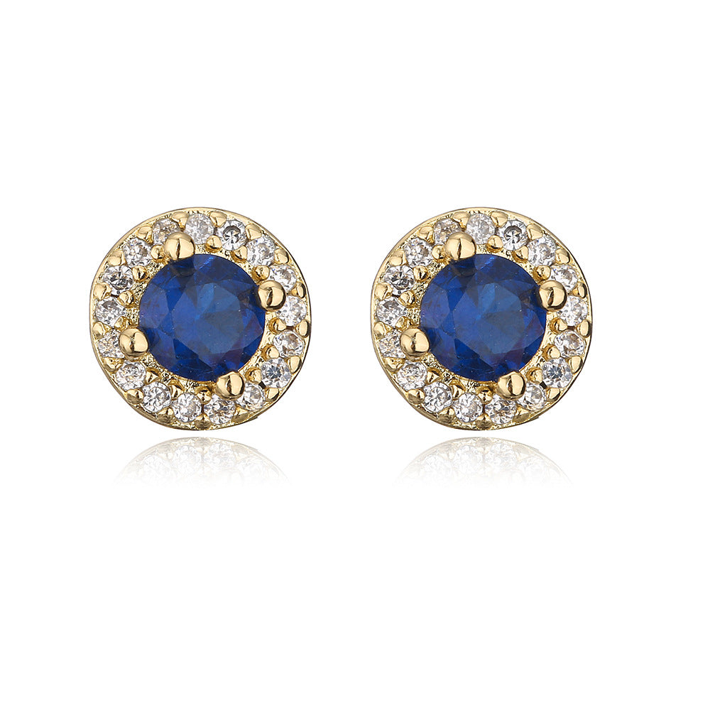 Geometric Copper Earrings with 18K Gold Plating and Zircon Inlay for Women Minimalist Vintage Style