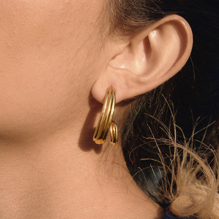 Luxury Elegant Geometric Stainless Steel Spiral Wrapped Stud Earrings PVD Gold Plated