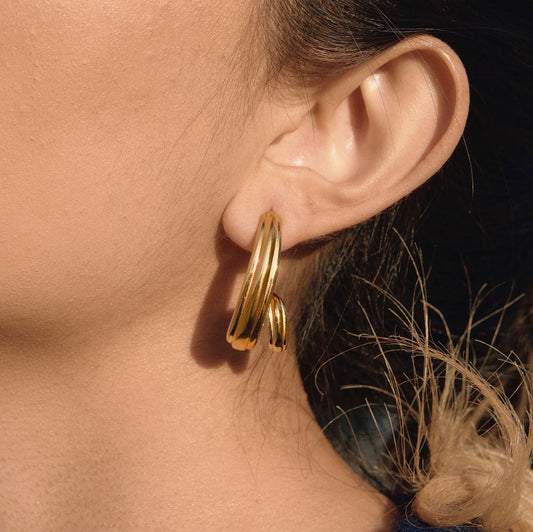 Luxury Elegant Geometric Stainless Steel Spiral Wrapped Stud Earrings PVD Gold Plated