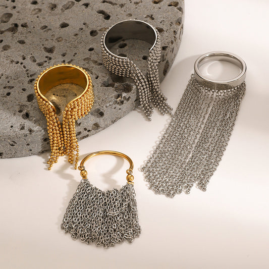 Geometric Plated Stainless Steel Tassel Ring for Women