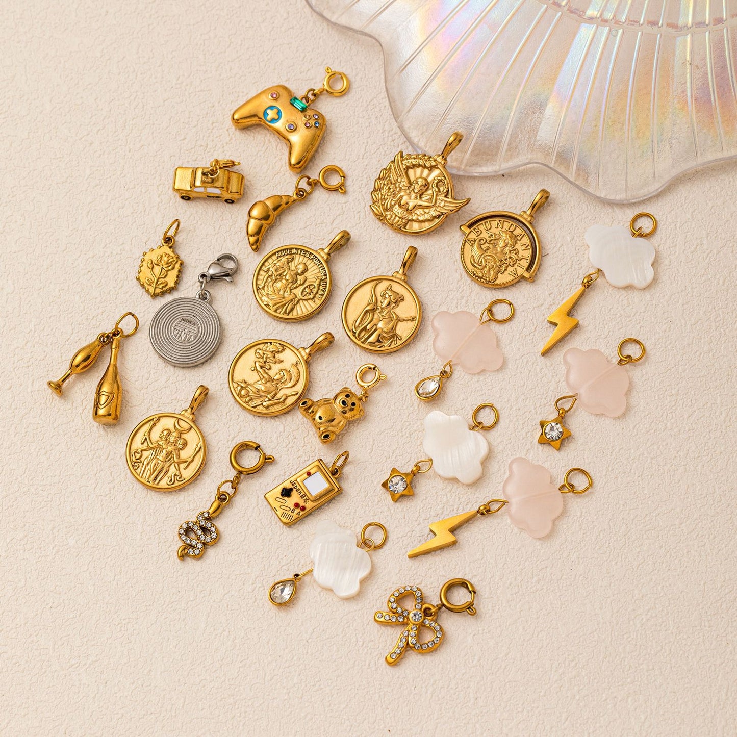 Ciondolo Fai da Te Vintage in Acciaio Inossidabile Placcato Oro 18K, Charm a Stella, Rivestito in PVD