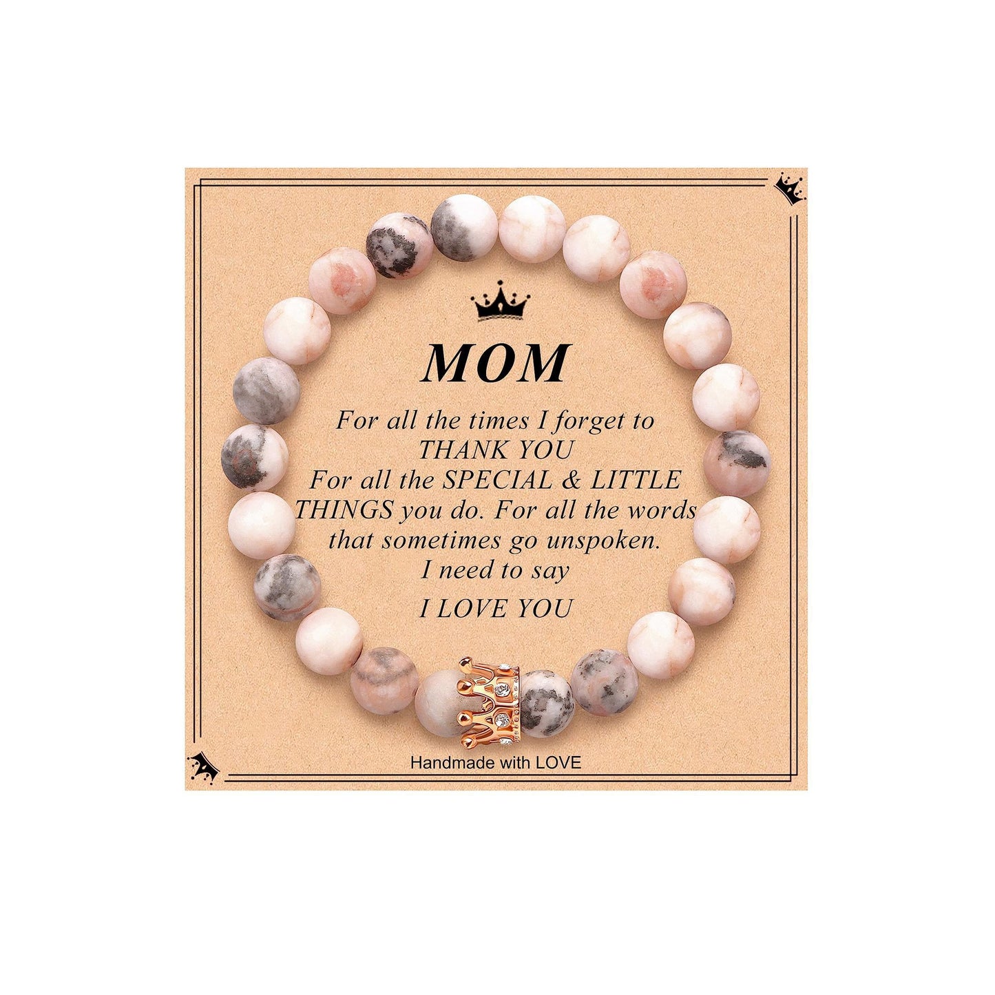 Elegant Crown Brass Bracelet with Natural Agate and Rhodochrosite Beads for Women