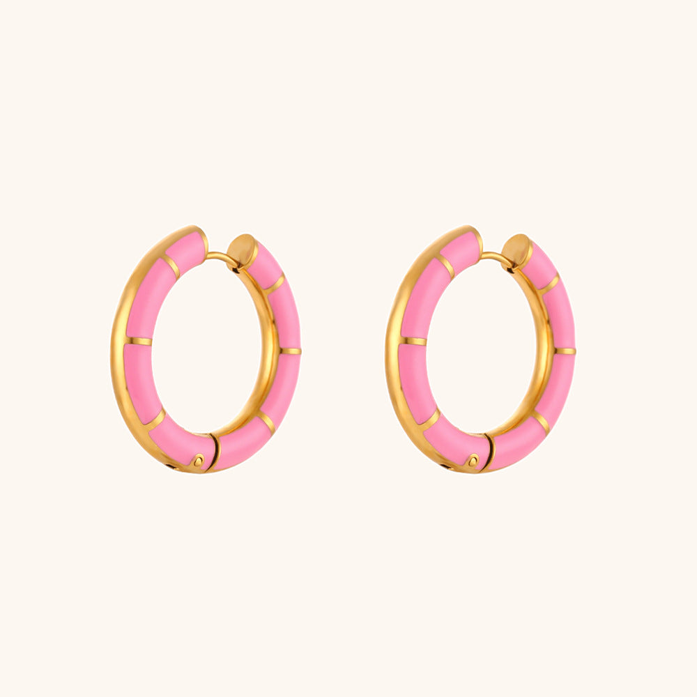 Fashion Geometric Donut Hoop Earrings Stainless Steel 18K Gold Plated Water Wave Enamel for Women