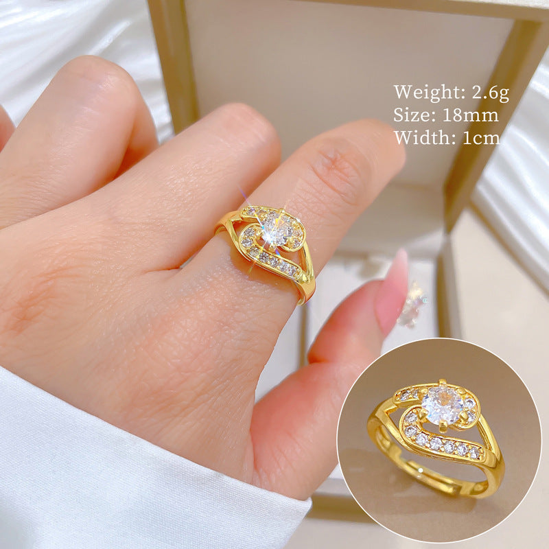 Minimalist Sweet Gold Plated Rhinestone Crown Adjustable Ring for Women and Couples