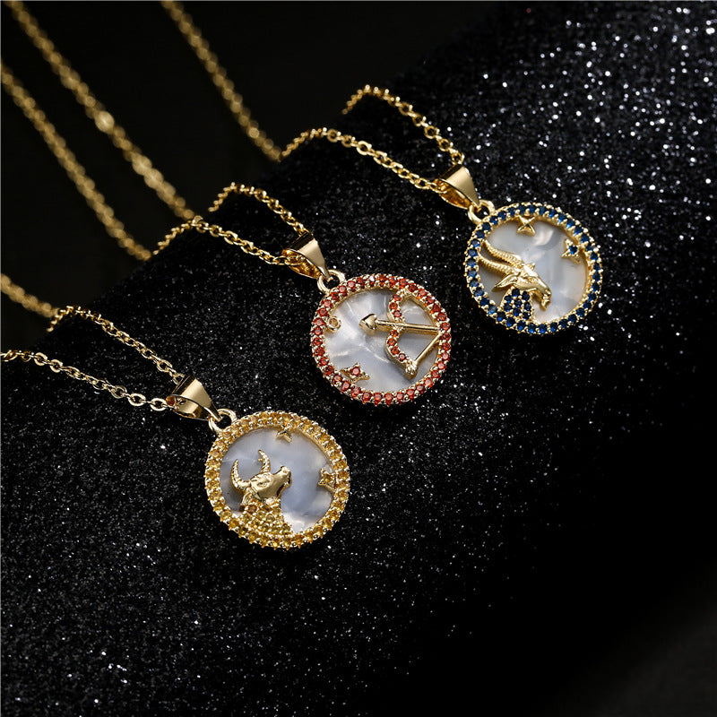 Minimalist Geometric Pendant Necklace with Gold-Plated Copper Base and Micro-Paved Colored Zirconia