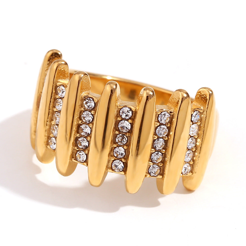 Anello minimalista geometrico in acciaio inossidabile con placcatura in oro 18 carati da donna