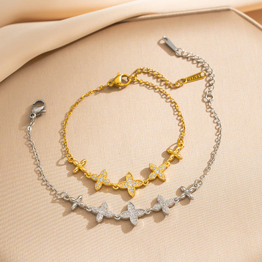 Bracciale da donna in acciaio al titanio a forma di rombo, lussuoso e minimalista, con placcatura in oro e zirconi