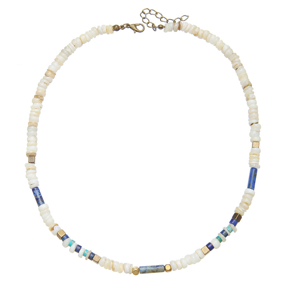 Personalized Geometric Round Stainless Steel Freshwater Shell Beaded Necklace Handmade Cable Chain