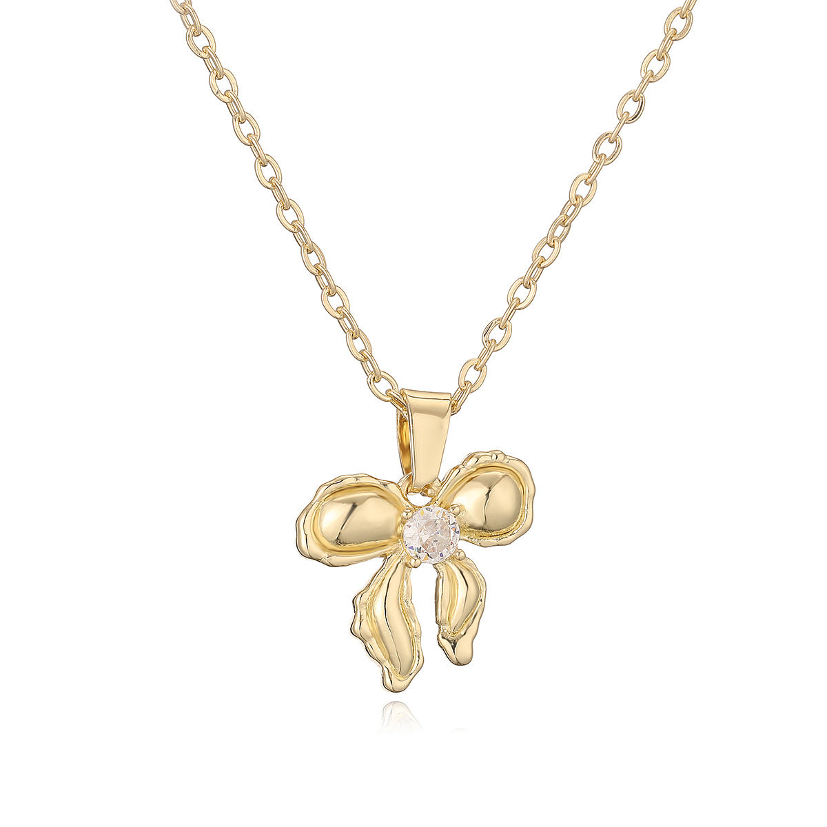 Minimalist Bowknot Pendant Necklace for Women in Copper with 18K Gold Plating and Zircon Accents