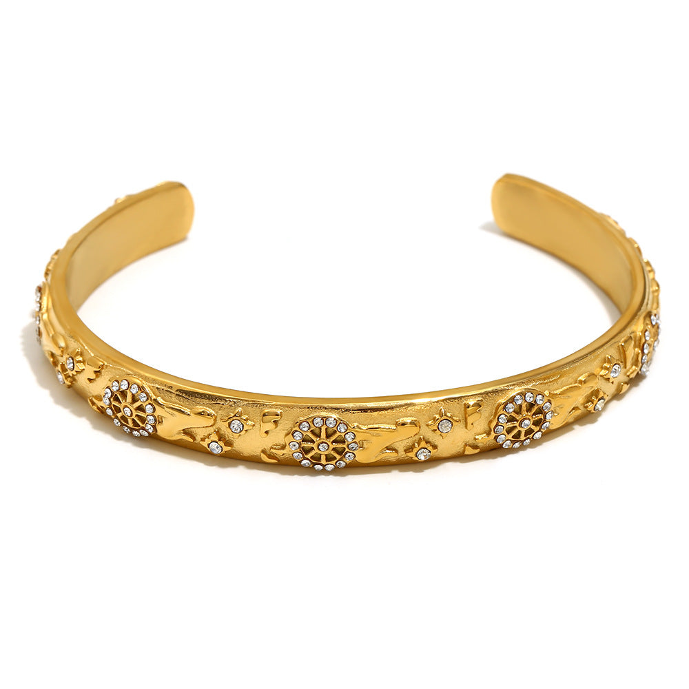 Elegant Geometric 18K Gold Plated Stainless Steel Ring Bracelet Earring Set for Women