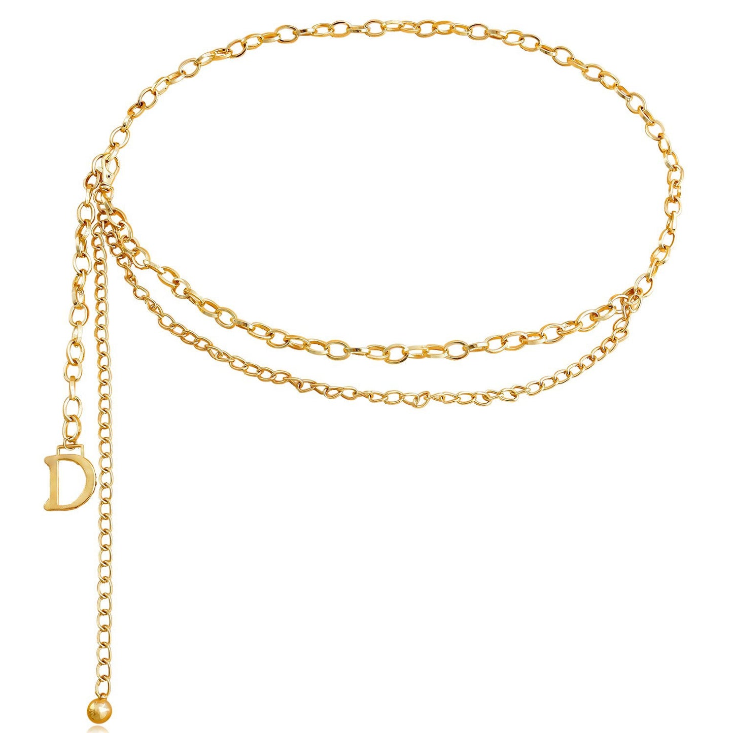 Casual Punk Double Layer Shell Heart Letter D Body Chain for Women