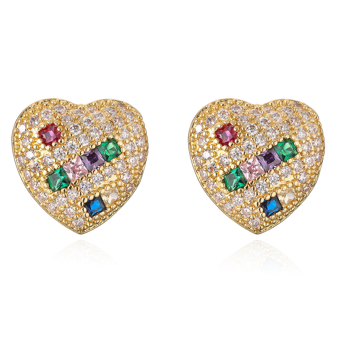 Minimalist Geometric Heart-Shaped Copper Earrings with Gold Plating and Zircon Accents for Women