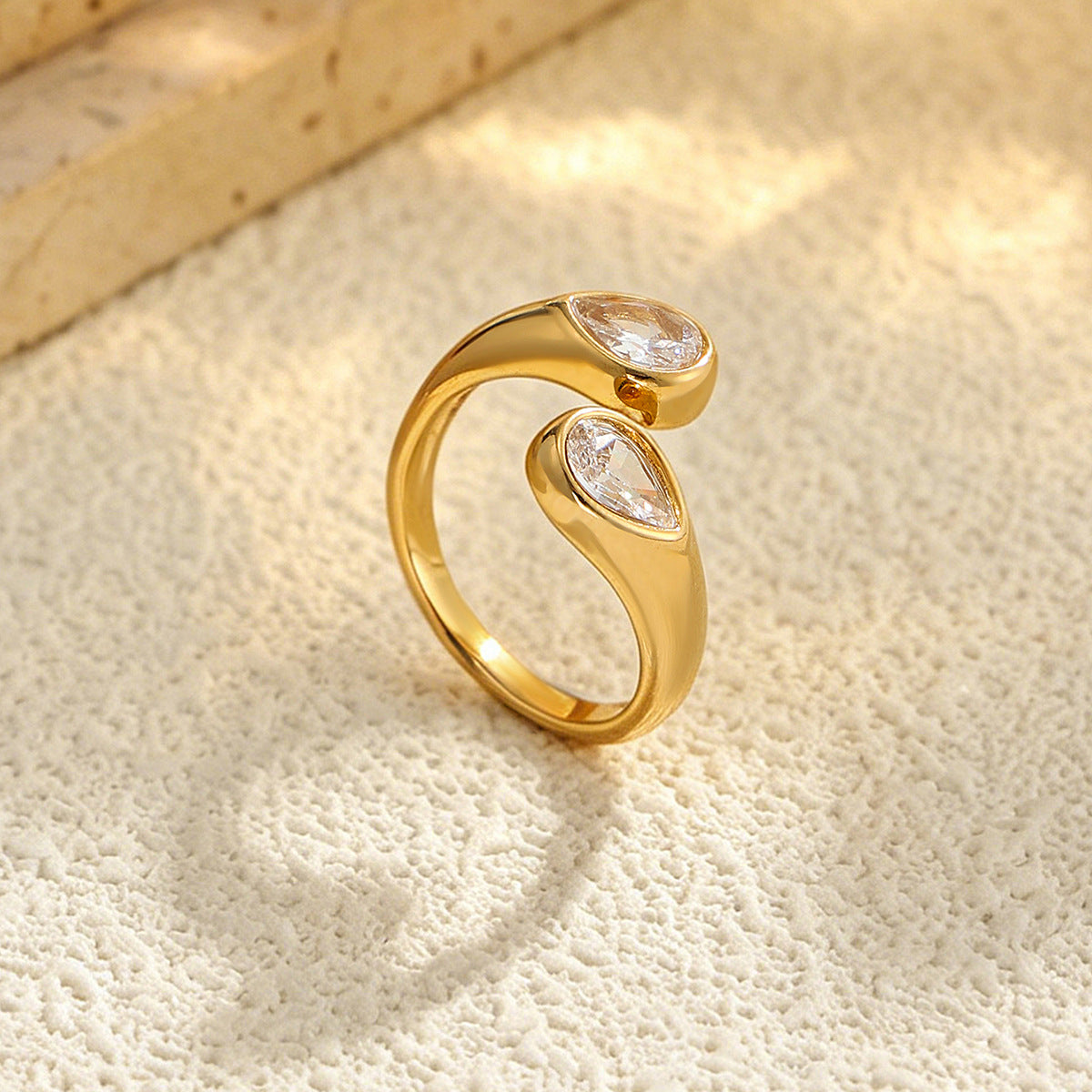 Minimalist Stainless Steel 18K Gold Plated Star Heart Teardrop Cubic Zirconia Ring for Women